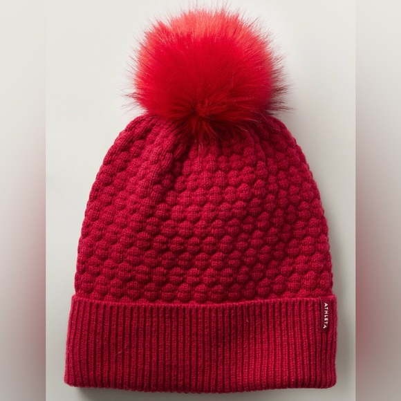 Athleta Accessories - Athleta Vibrant Red Beanie with Pom